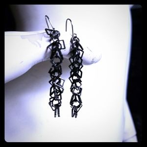 Pewter Gray Linked Square Chain Drop Earrings